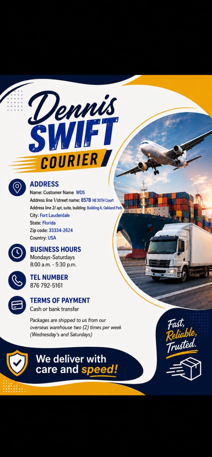 Dennis Swift Courier contact and service flyer
