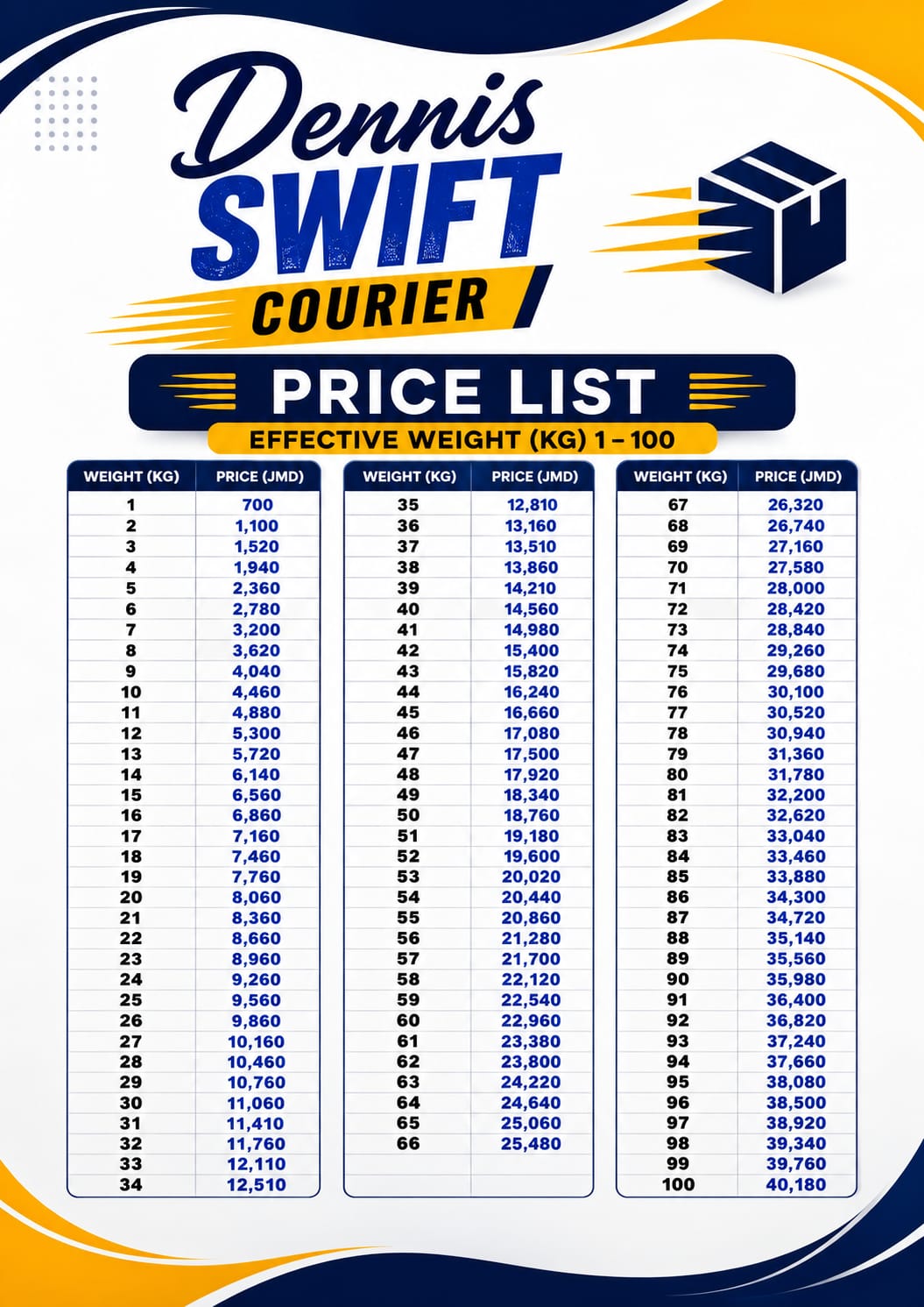 Dennis Swift Courier price list flyer